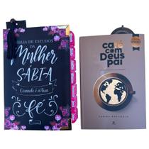 Kit Bíblia da Mulher Sábia de Estudos Preta Fé com abas e Harpa + cafe com Deus Pai 2025