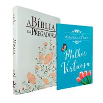 Kit Bíblia da Pregadora RC Luxo Flores Verde/Salmão + Devocional Amando a Deus Mulher Virtuosa