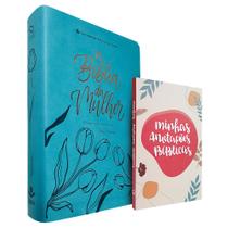 Kit Bíblia de Estudo da Mulher NAA Capa Luxo Turquesa Tulipa + Caderno Anotações Bíblicas Boho