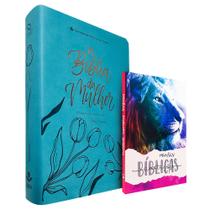 Kit Bíblia de Estudo da Mulher NAA Capa Luxo Turquesa Tulipa + Caderno Anotações Bíblicas Leão Color