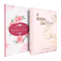 Kit Bíblia de Estudo Diz NAA Feminina + Devocional Amando a Deus Rosas Aquarela