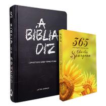 Kit Bíblia de Estudo Diz NAA Giz + 365 Mensagens Diárias com Charles Spurgeon Girassol