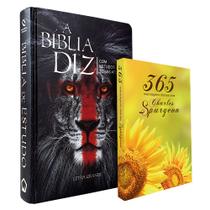 Kit Bíblia de Estudo Diz NAA Leão + 365 Mensagens Diárias com Charles Spurgeon Girassol