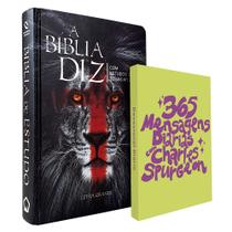 Kit Bíblia de Estudo Diz NAA Leão + 365 Mensagens Diárias com Charles Spurgeon Lettering