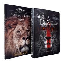 Kit Bíblia de Estudo Diz NAA Leão + Devocional Amando a Deus Leão