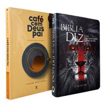 Kit Bíblia de Estudo Diz NAA Leão + Devocional Café com Deus Pai