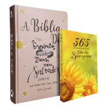 Kit Bíblia de Estudo Diz NAA Lettering + 365 Mensagens Diárias com Charles Spurgeon Girassol