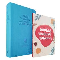 Kit Bíblia de Estudos da Mulher NVT Azul Flores + Caderno Anotações Boho