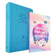 Kit Bíblia de Estudos da Mulher NVT Azul Flores + Caderno Anotações Borboleta