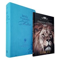 Kit Bíblia de Estudos da Mulher NVT Azul Flores + Devocional Amando a Deus Leão