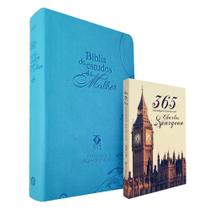Kit Bíblia de Estudos da Mulher NVT Azul Flores + Devocional Charles Spurgeon Clássica