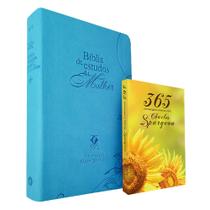 Kit Bíblia de Estudos da Mulher NVT Azul Flores + Devocional Charles Spurgeon Girassol