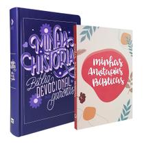 Kit Bíblia Devocional para Garotas Minha História NVT Capa Dura Lettering + Caderno Anotações Boho