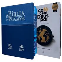 Kit Biblia do Pregador de estudos media Azul com abas + Cafe com Deus Pai