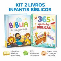 Kit Bíblia Infantil + 365 Atividades Bíblicas Livro Bíblico Ilustrado + Livro Educativo Cristão com Jogos e Desafios