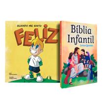 Kit Bíblia Infantil Letras Grandes + Coleção Sentimentos e Emoções Feliz