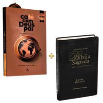 KIT BÍBLIA LETRA GIGANTE PRETO RC ALMEIDA CORRIGIDA ÍNDICE PJV LUXO e LIVRO DEVOCIONAL CAFÉ COM DEUS PAI