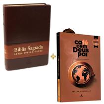 KIT BÍBLIA LETRA SUPERGIGANTE MARROM Nova Almeida Atualizada com Índice Versão NAA e LIVRO DEVOCIONAL CAFÉ COM DEUS PAI