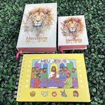 Kit Bíblia Mãe e Filha Herdeira da Coroa Branca Livro de Colorir Cristão Meu Jesus 50 Páginas HDC