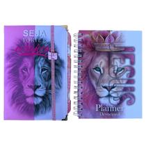 Kit Bíblia Nlth Leão faces rosas com Abas + Agenda Planner Devocional