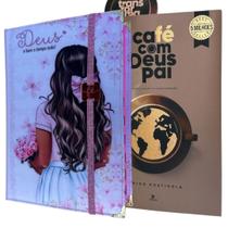Kit Bíblia Ntlh Garota + Elástico Capa Dura Acolchoada com Indice + Cafe com Deus Pai 2025
