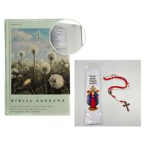 Kit Bíblia Nvi (Nova Versão Internacional) + Terço Leitoso 8mm Santas Chagas Fé,Esperança e Cura.