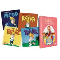 Kit Bíblia para Crianças Rosa + Coleção Sentimentos e Emoções Completa - Todo Livro