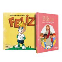 Kit Bíblia para Crianças Rosa + Coleção Sentimentos e Emoções Feliz