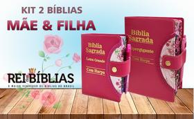 Kit Bíblia Sagrada Botão - Filha & Mãe - C/ Harpa - Hipergigante 14x21cm + Grande 12x16cm - REI DAS BIBLIAS