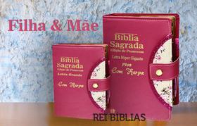 Kit Bíblia Sagrada Botão - Filha & Mãe - C/ Harpa - Hipergigante 14x21cm + Grande 12x16cm