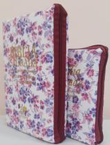 Kit bíblia sagrada mãe & filha - capa com ziper floral roxa
