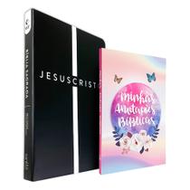 Kit Bíblia Sagrada NVT Capa Flexível Cruz Jesus Cristo + Minhas Anotações Bíblicas Borboleta