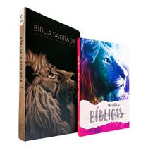 Kit Bíblia Sagrada NVT Capa Flexível Lion Head + Minhas Anotações Bíblicas Leão Color