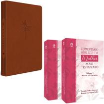 Kit Bíblia Slim Filament NVT Cor Marrom + Comentário Bíblico da Mulher Novo Testamento Volumes 1 e 2