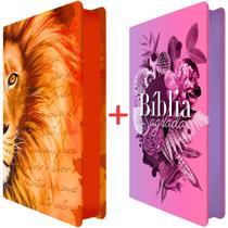 Kit Bíblia Slim Masculina + Feminina Harpa Cristã Leão Laranja / Buquê - Maquinaria Editorial
