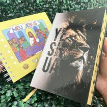 Kit Bíblia Yeshua Dourada ARC Com Harpa Livro de Colorir Cristão Meu Jesus 50 Páginas Jovem Fé HDC