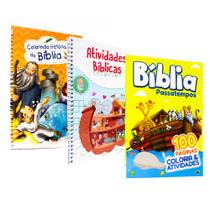 Kit Bíblico Infantil Colorindo Histórias da Bíblia + Atividades Bíblicas + Bíblia Passatempos
