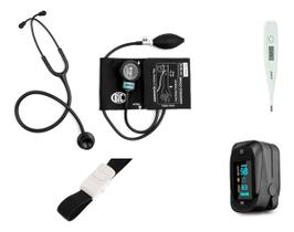Kit Bic Ap. De Pressão + Esteto + Oximetro + Termometro + Garrote