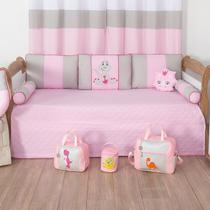 Kit Bicama para Quarto de Bebê Dinossauro Rosa - 7 peças