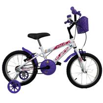Kit Bicicleta Aro 16 Kami Star Kid Pricess Branco Lilas