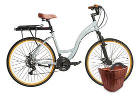 Kit Bicicleta Blitz Comodo 26 Urbana 21v + Bagageiro, Cestinha e Cadeado -