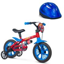 Kit Bicicleta Homem Aranha + Capacete Infantil Aro 12 Bike Ciclismo Passeio Seguro Resistente Rodinhas Criança
