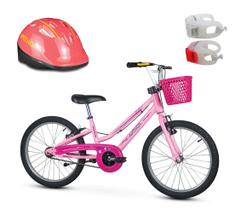 Kit Bicicleta Infantil Aro 20 Bella + Capacete Rosa Coral Nathor + Sinalizador LED