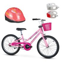 Kit Bicicleta Infantil Aro 20 Bella + Capacete Rosa + Sinalizador LED
