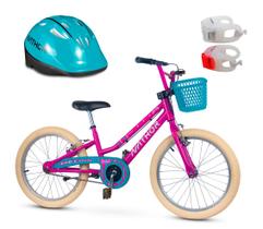 Kit Bicicleta Infantil Aro 20 Lovely + Capacete Nathor Turquesa + Sinalizador LED