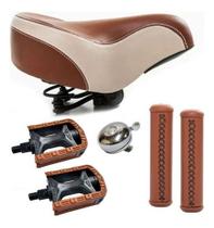 Kit Bicicleta Retrô Vintage Selim Molas Pedal Manopla Couro