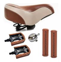Kit Bicicleta Retrô Vintage Selim Molas Pedal Manopla Couro