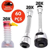 Kit Bico Arejador Torneira Extensor Flexível Duplo Jato Prolongador Giratório 360º 3 Modelos Casa