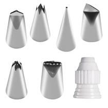Kit Bico Confeitar Inox 6 Pç Adaptador Perlé 1M Babado Folha Kit Bico Confeitar Inox 6 Pç Adaptador Perlé 1M Babado Folha