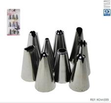 Kit Bico Confeiteiro Decorador De Bolo Em Inox 9 Pçs